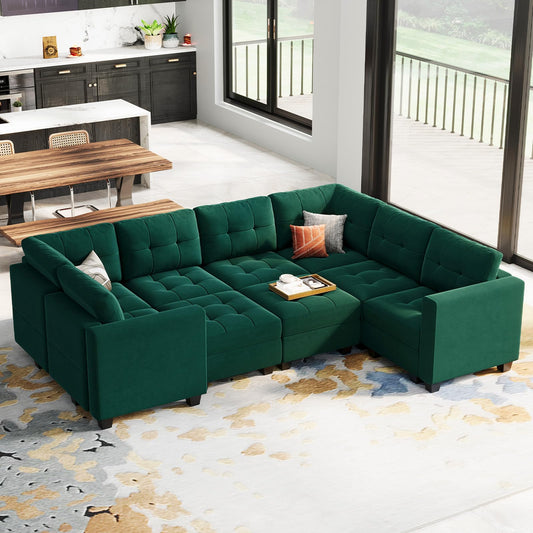 Modular Sleeper Sofa Sectional Couch with Storage Seats Velvet Convertible Sectional EK HOME FURNITURE