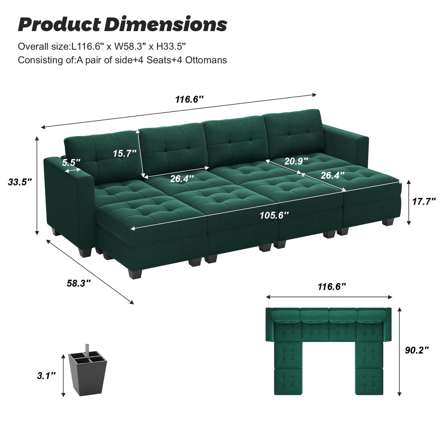 Modular Sleeper Sofa Sectional Couch with Storage Seats Velvet Convertible Sectional EK HOME FURNITURE