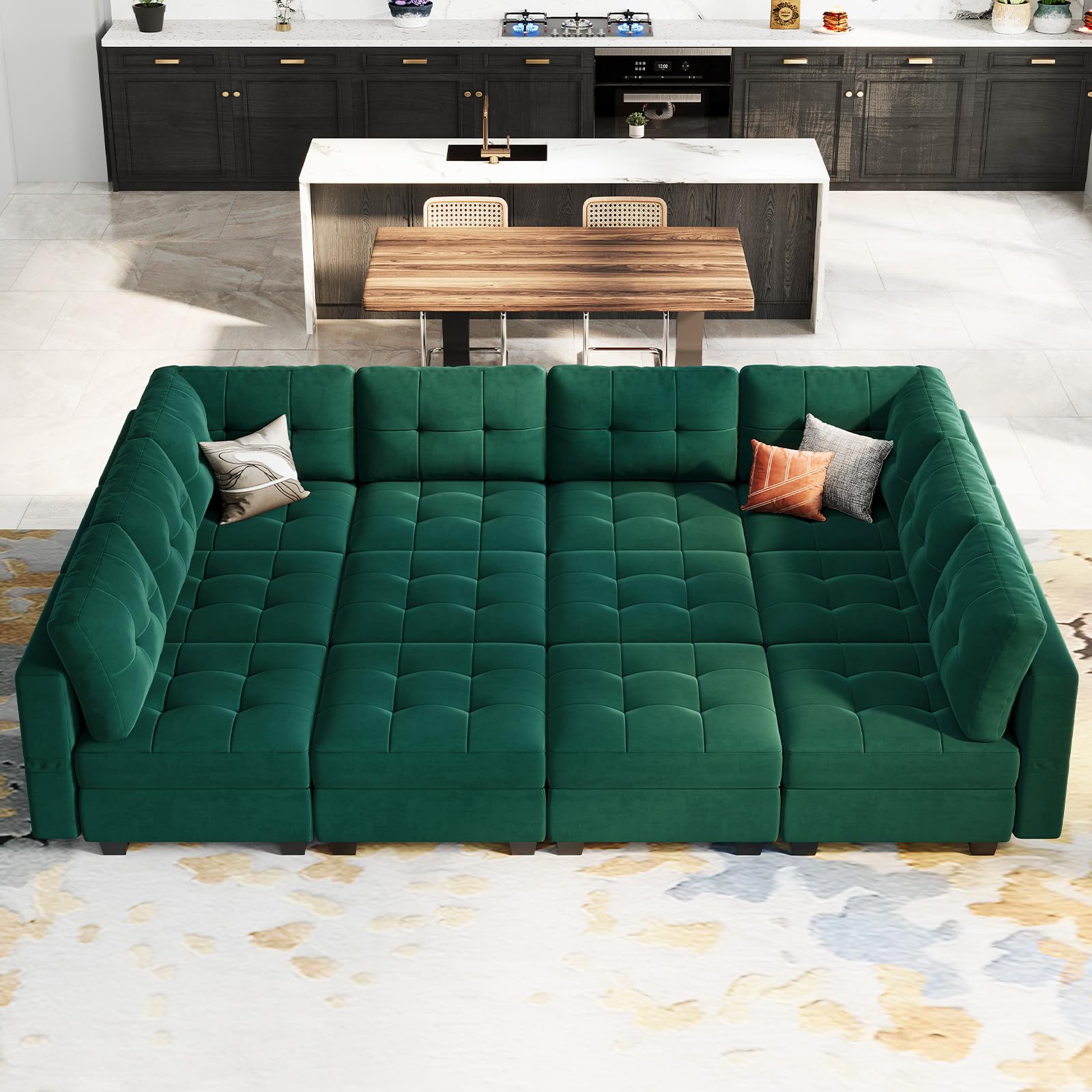 Modular Sleeper Sofa Sectional Couch with Storage Seats Velvet Convertible Sectional EK HOME FURNITURE