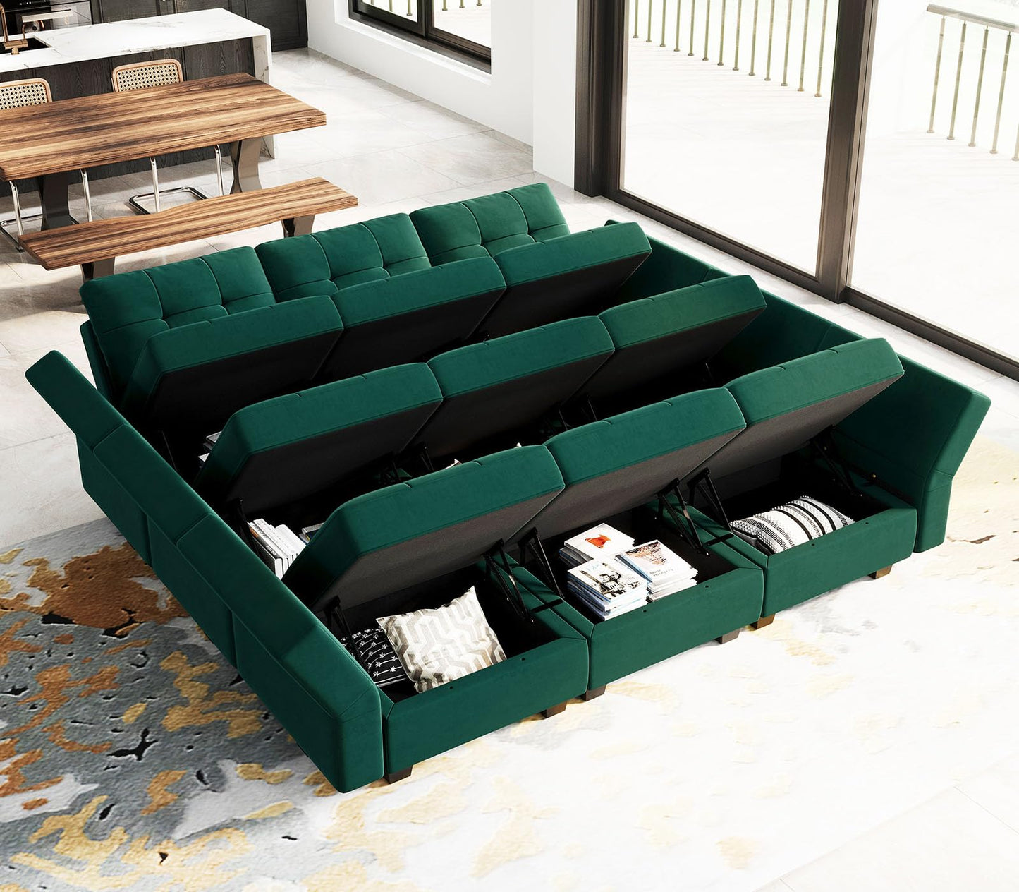 Modular Sleeper Sofa Sectional Couch with Storage Seats Velvet Convertible Sectional EK HOME FURNITURE