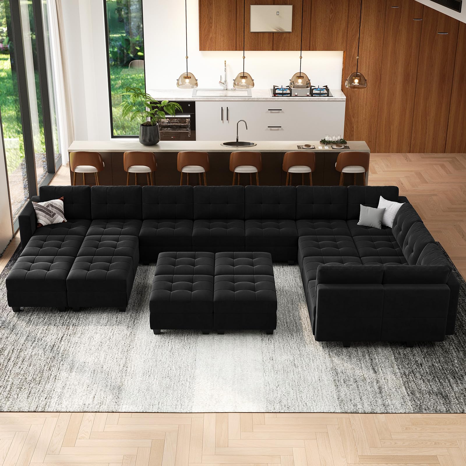 Modular Sleeper Sofa Sectional Couch with Storage Seats Velvet Convertible Sectional EK HOME FURNITURE