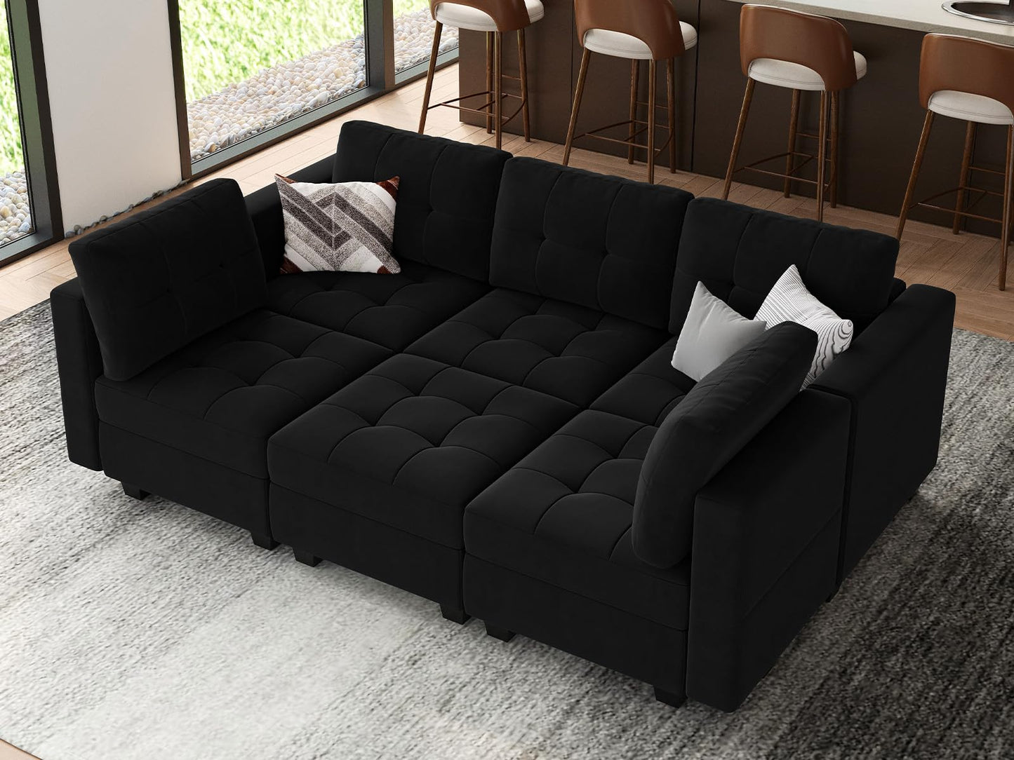 Modular Sleeper Sofa Sectional Couch with Storage Seats Velvet Convertible Sectional EK HOME FURNITURE