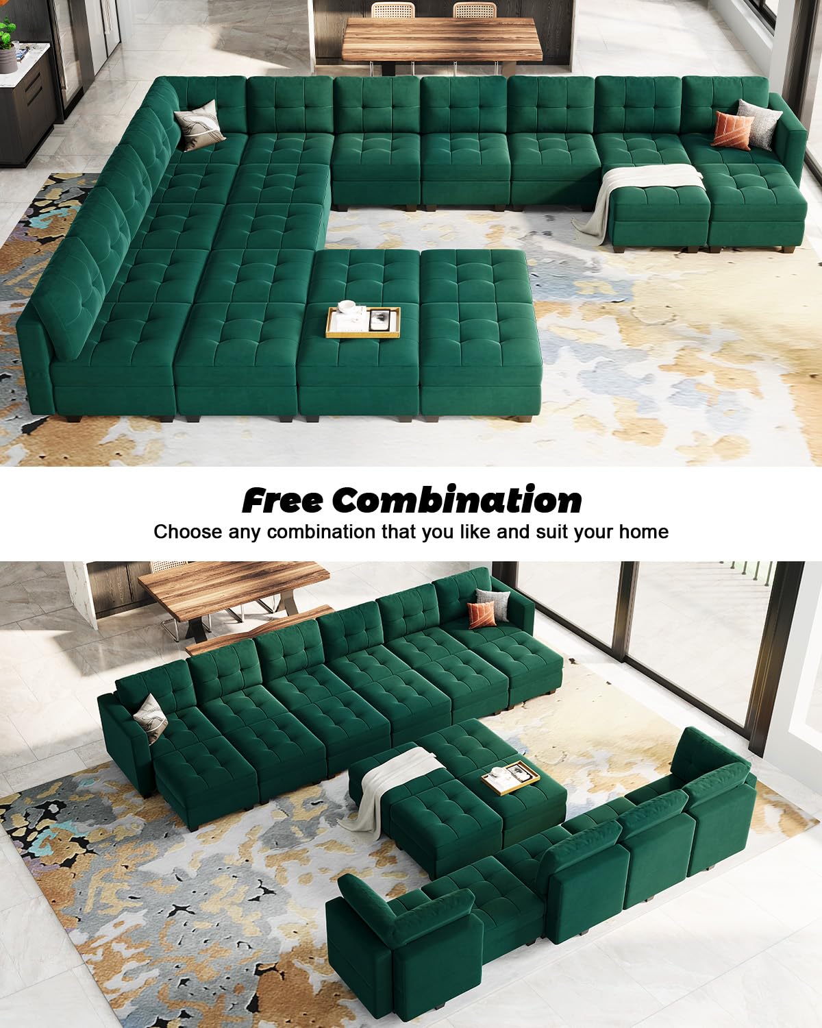 Modular Sleeper Sofa Sectional Couch with Storage Seats Velvet Convertible Sectional EK HOME FURNITURE