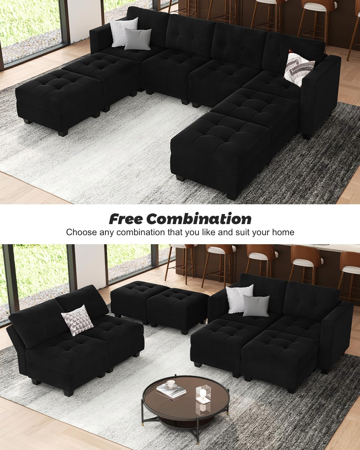 Modular Sleeper Sofa Sectional Couch with Storage Seats Velvet Convertible Sectional EK HOME FURNITURE