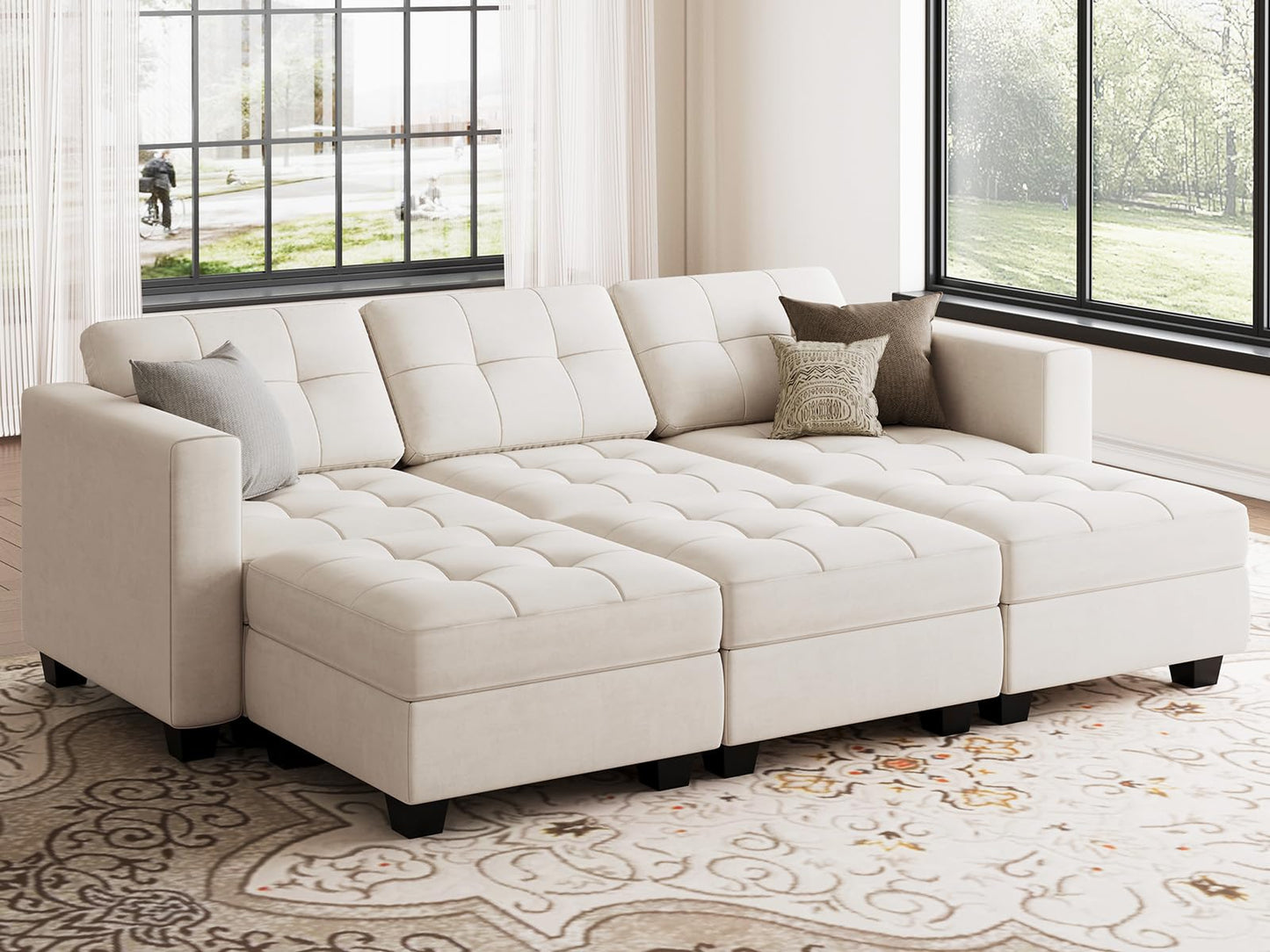 Modular Sleeper Sofa Sectional Couch with Storage Seats Velvet Convertible Sectional EK HOME FURNITURE