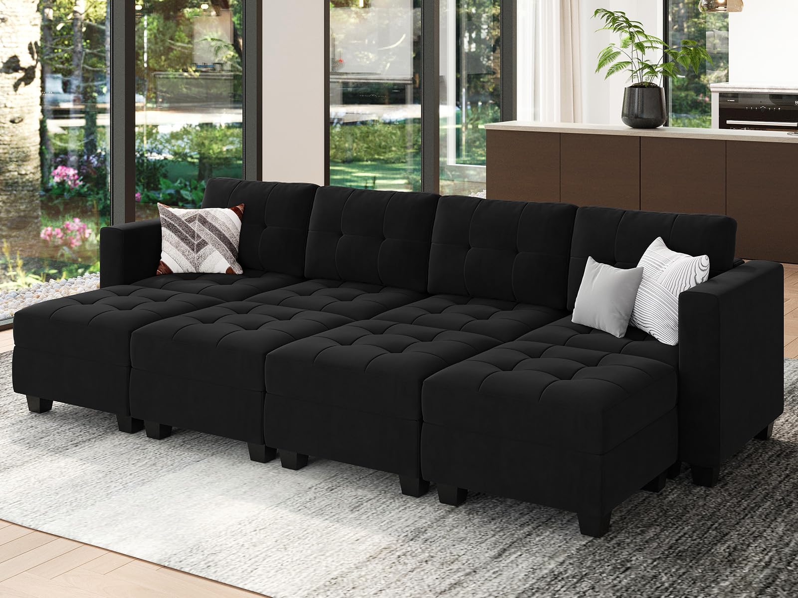 Modular Sleeper Sofa Sectional Couch with Storage Seats Velvet Convertible Sectional EK HOME FURNITURE