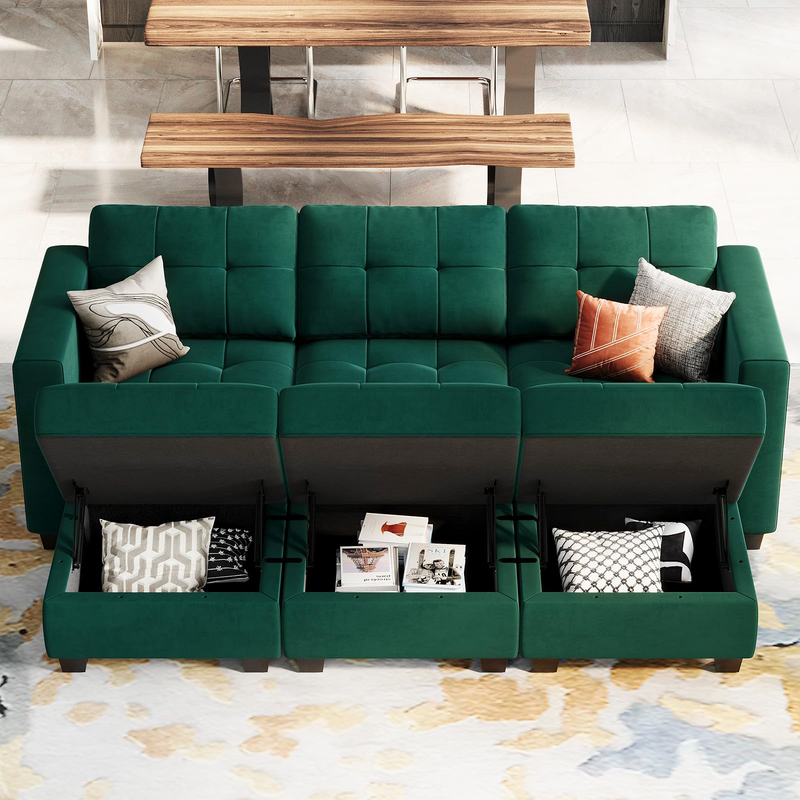 Modular Sleeper Sofa Sectional Couch with Storage Seats Velvet Convertible Sectional EK HOME FURNITURE