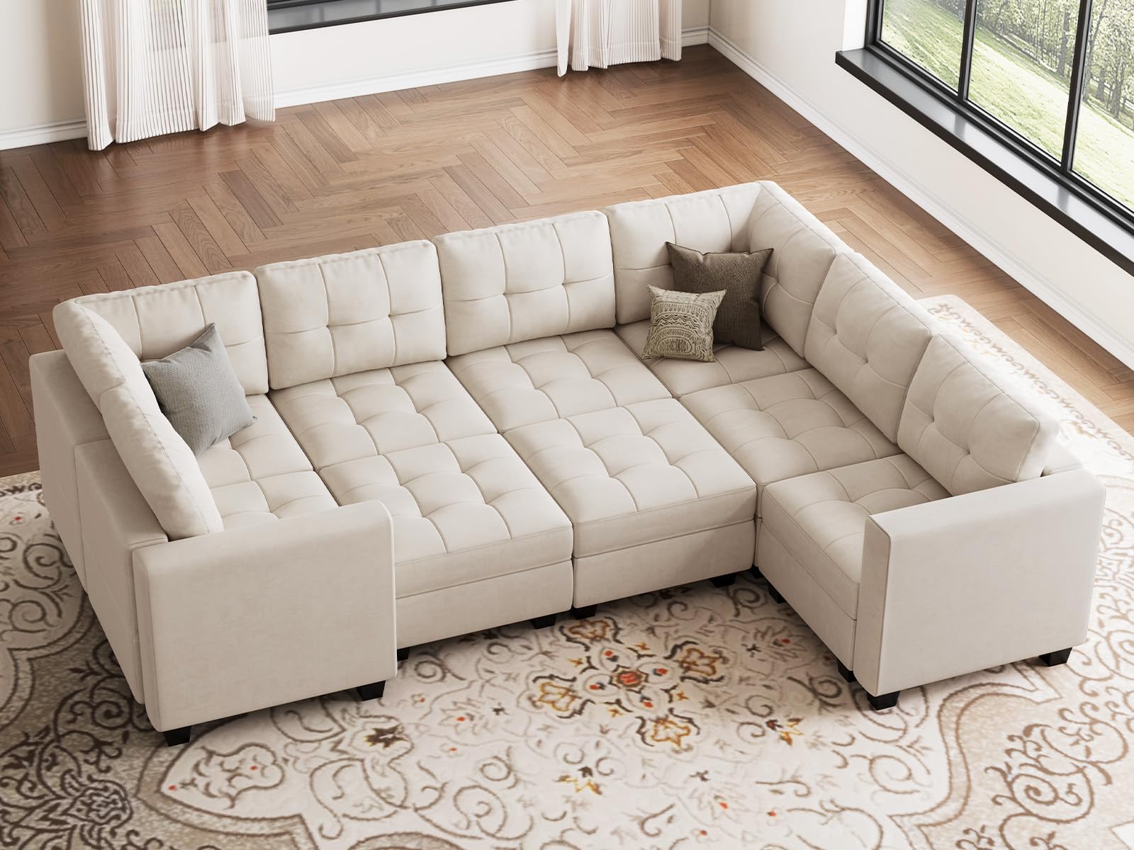 Modular Sleeper Sofa Sectional Couch with Storage Seats Velvet Convertible Sectional EK HOME FURNITURE