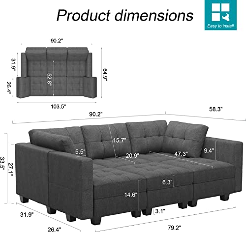 Modular Sofa Bed Set Sectional Oversized Couch Storage Seats EK HOME FURNITURE