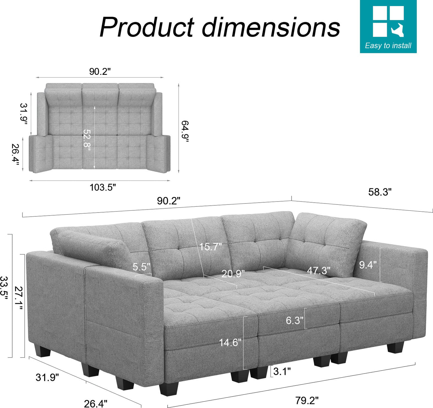 Modular Sofa Bed Set Sectional Oversized Couch Storage Seats EK HOME FURNITURE