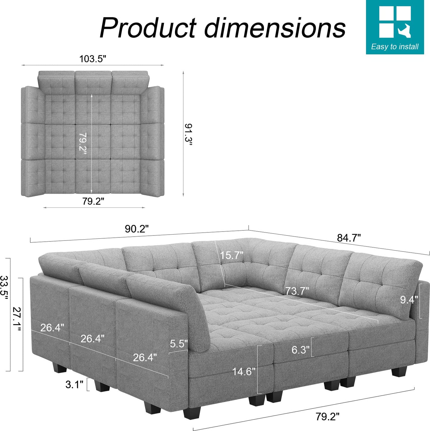 Modular Sofa Bed Set Sectional Oversized Couch Storage Seats EK HOME FURNITURE