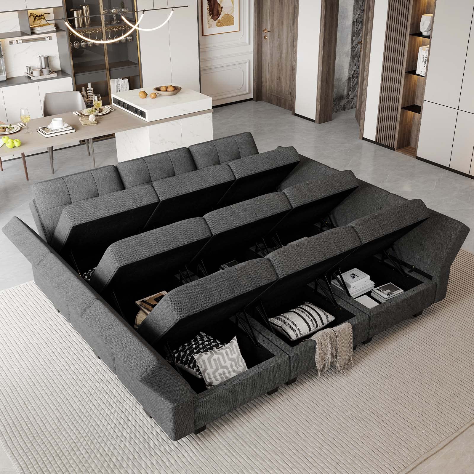 Modular Sofa Bed Set Sectional Oversized Couch Storage Seats EK HOME FURNITURE