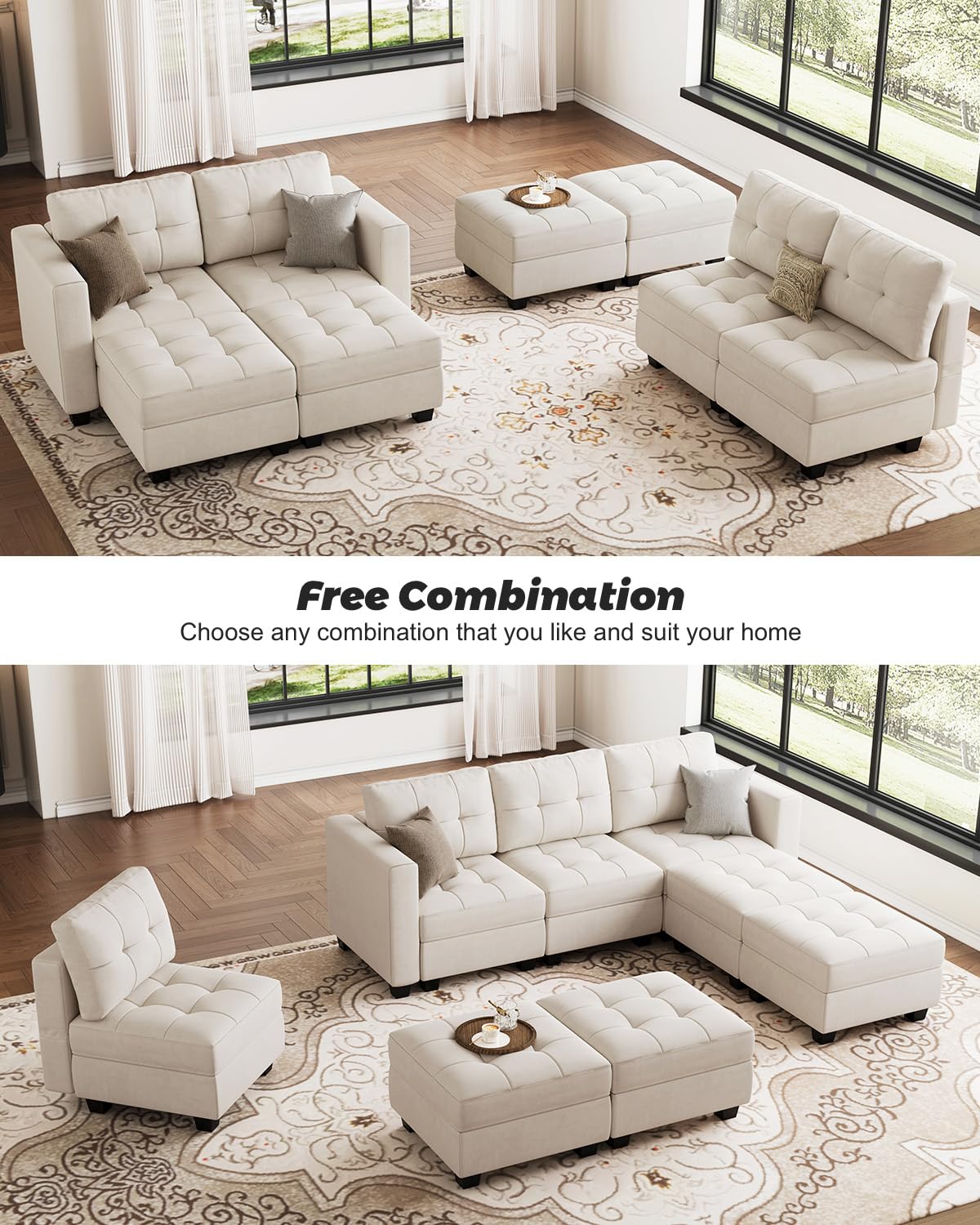 Modular Sofa Bed Set Sectional Oversized Couch Storage Seats EK HOME FURNITURE