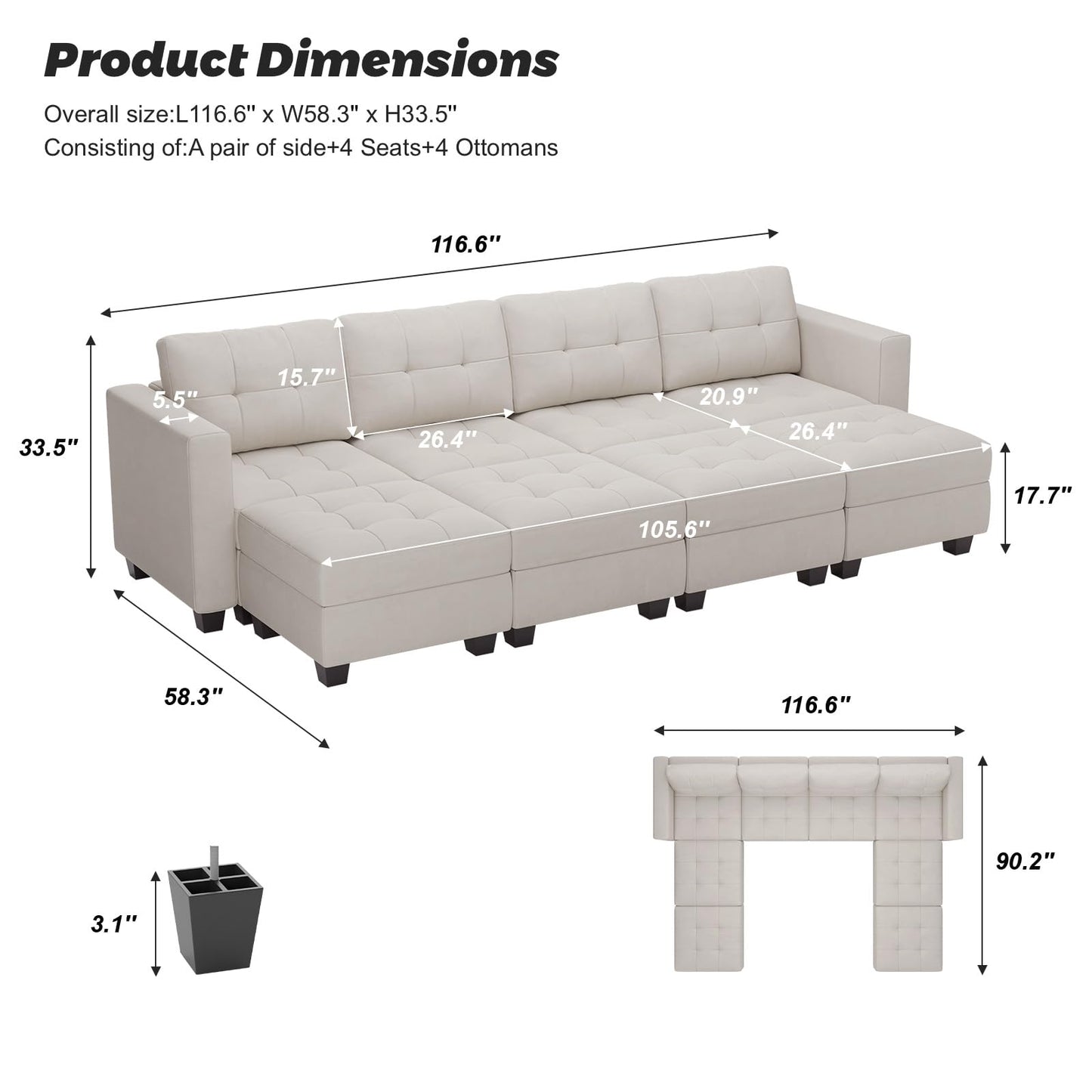 Modular Sofa Bed Set Sectional Oversized Couch Storage Seats EK HOME FURNITURE