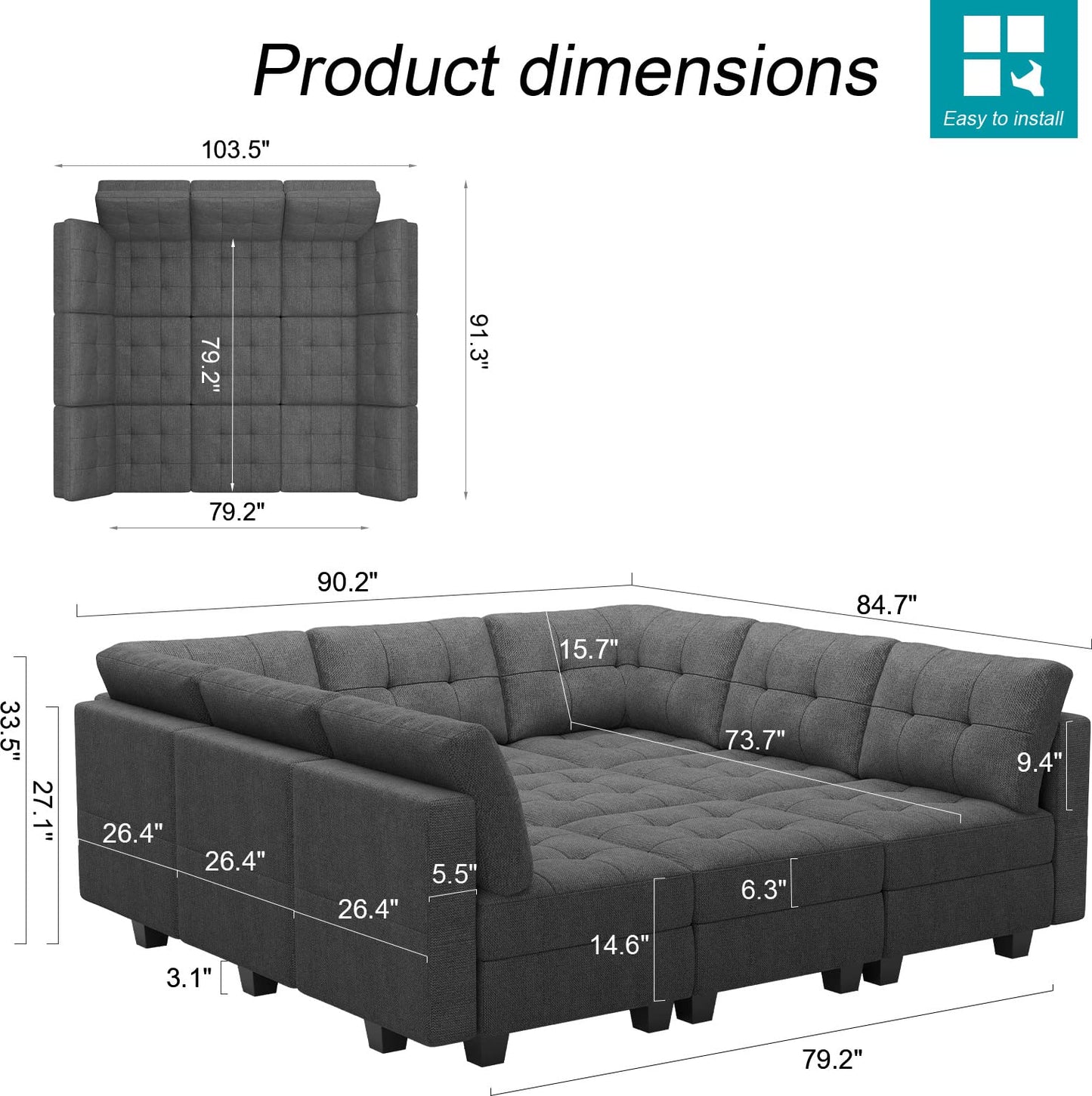 Modular Sofa Bed Set Sectional Oversized Couch Storage Seats EK HOME FURNITURE