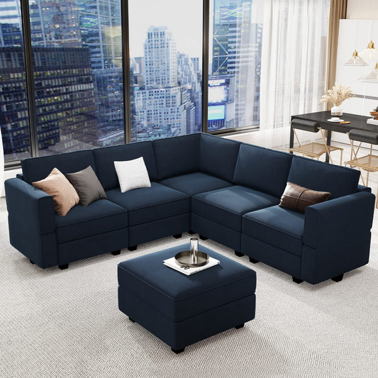 Modular Velvet Sectional Sofa with Chaise Lounge Sectional Sleeper Sofa with Storage Chaise EK HOME FURNITURE