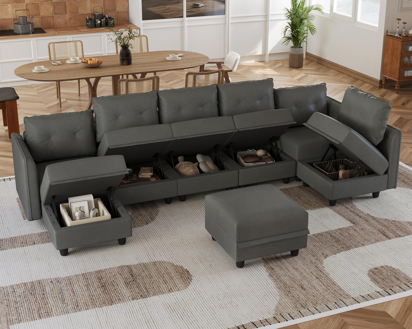 Oversized Modular Sofa Sectional Couch with Storage, Large 14 Seater U Shaped Sofa with Chaise EK HOME FURNITURE