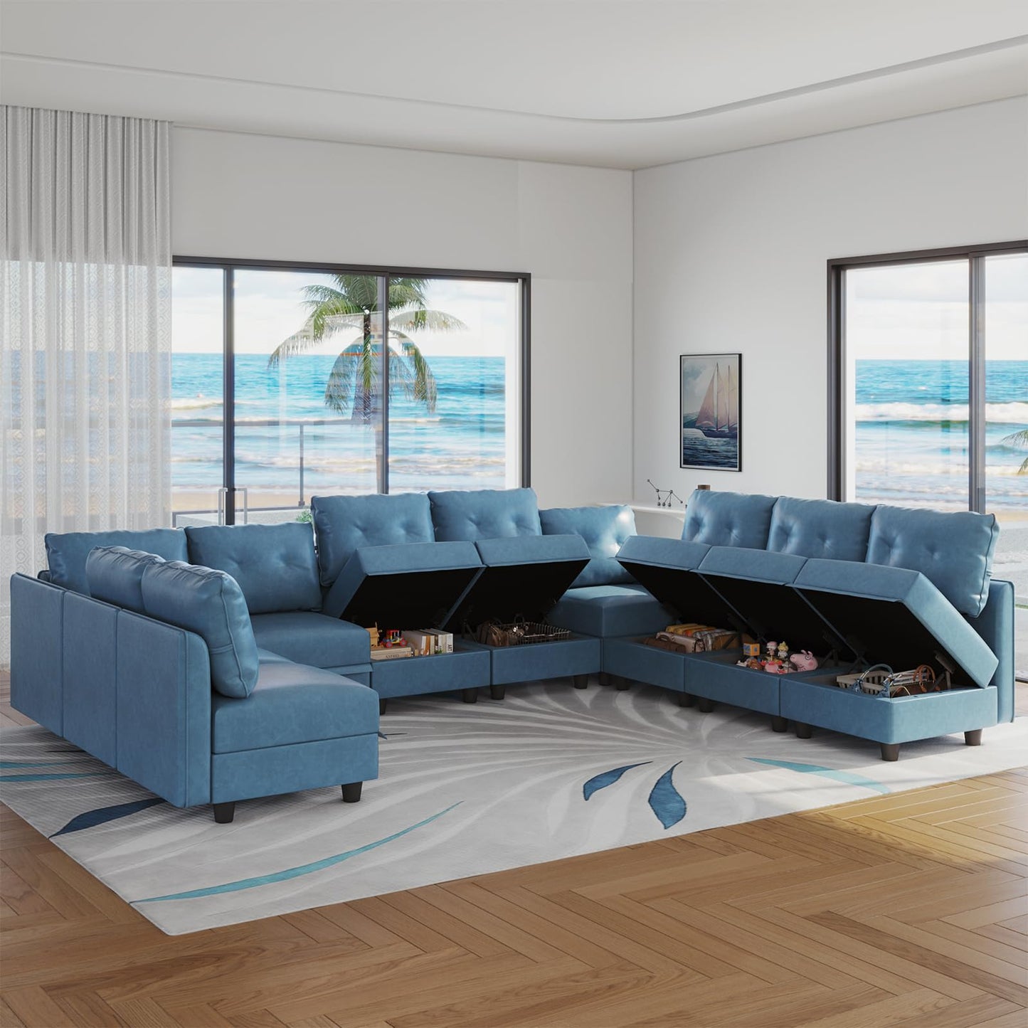 Oversized Modular Sofa Sectional Couch with Storage, Large 14 Seater U Shaped Sofa with Chaise EK HOME FURNITURE