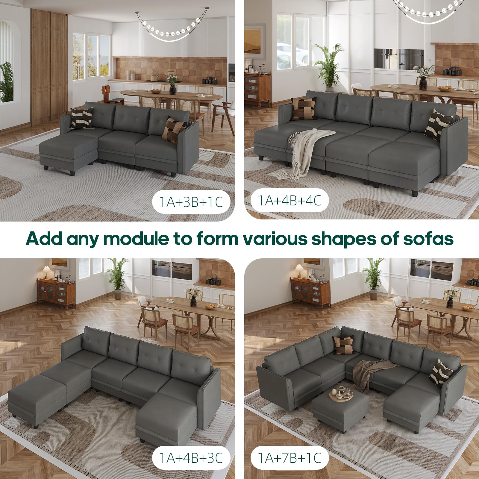 Oversized Modular Sofa Sectional Couch with Storage, Large 14 Seater U Shaped Sofa with Chaise EK HOME FURNITURE