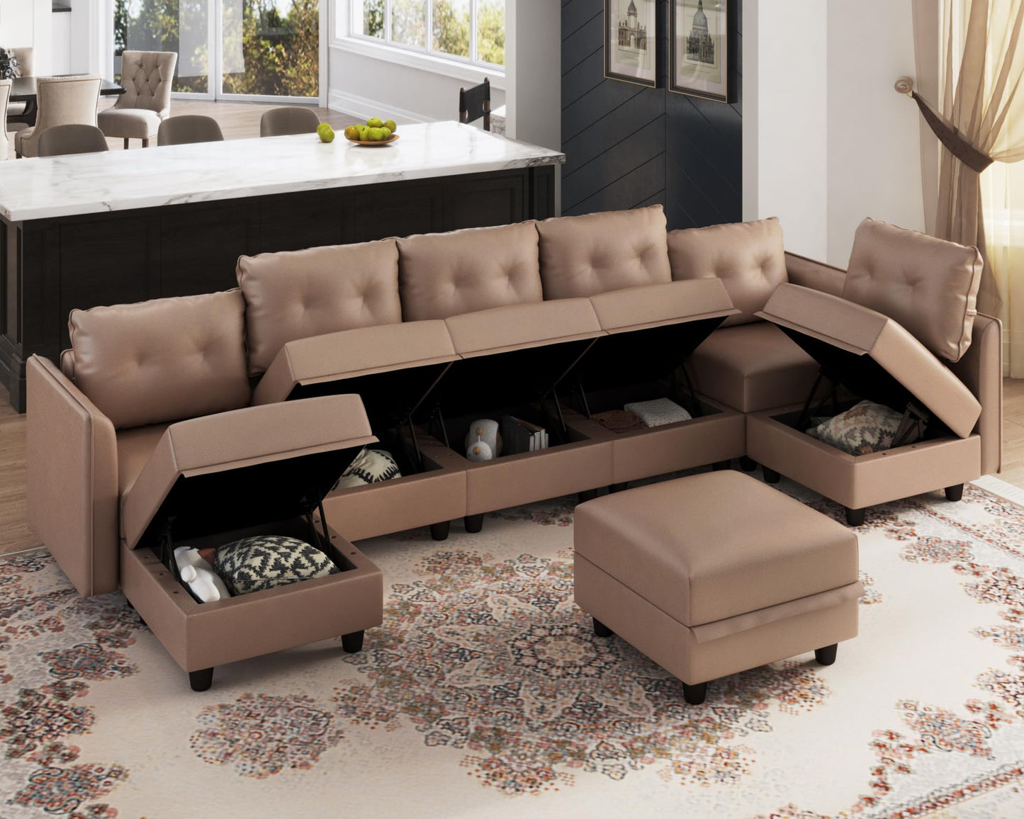 Oversized Modular Sofa Sectional Couch with Storage, Large 14 Seater U Shaped Sofa with Chaise EK HOME FURNITURE