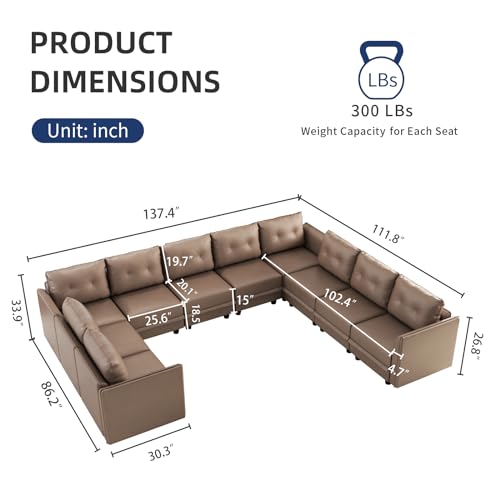 Oversized Modular Sofa Sectional Couch with Storage, Large 14 Seater U Shaped Sofa with Chaise EK HOME FURNITURE