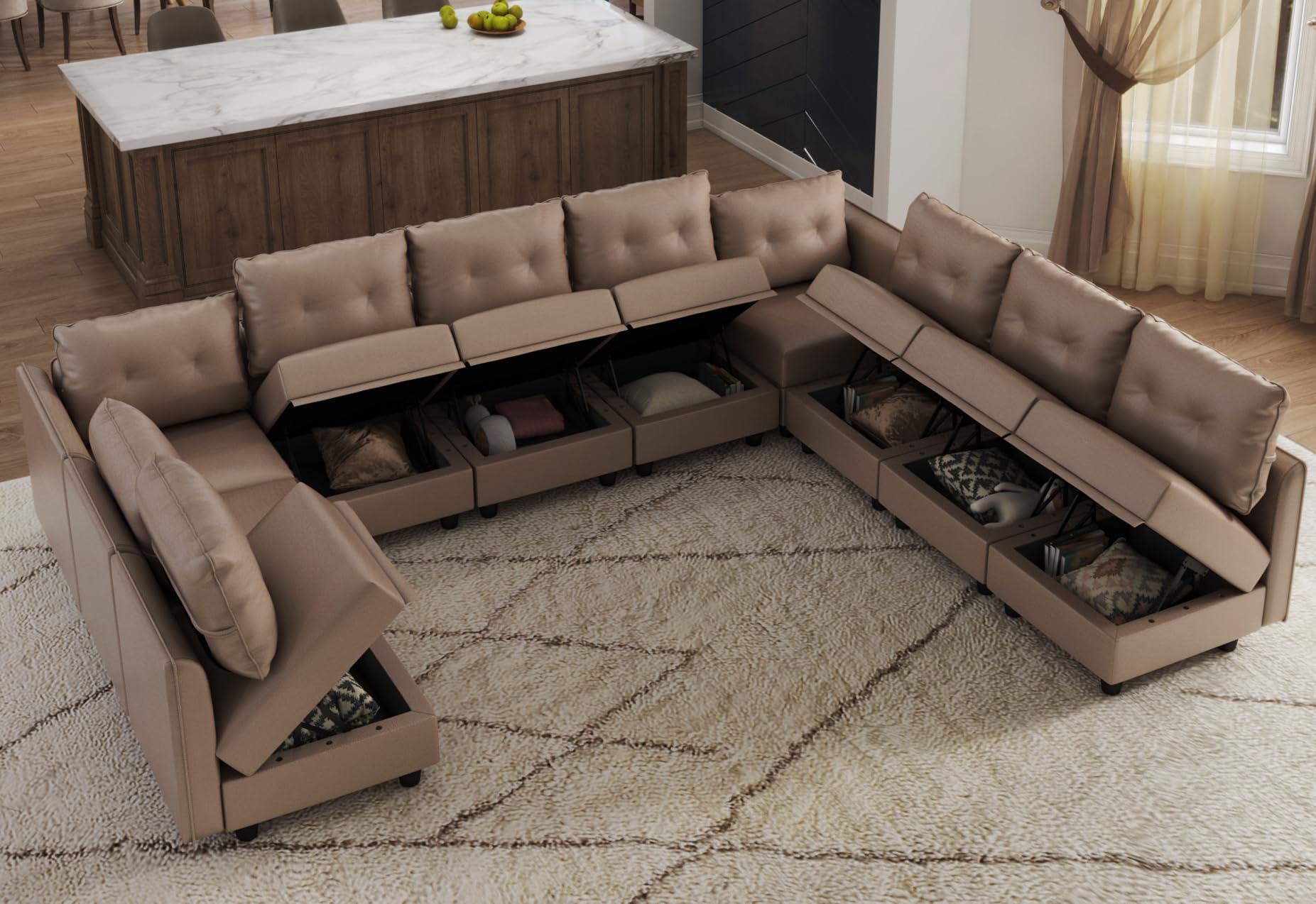 Oversized Modular Sofa Sectional Couch with Storage, Large 14 Seater U Shaped Sofa with Chaise EK HOME FURNITURE