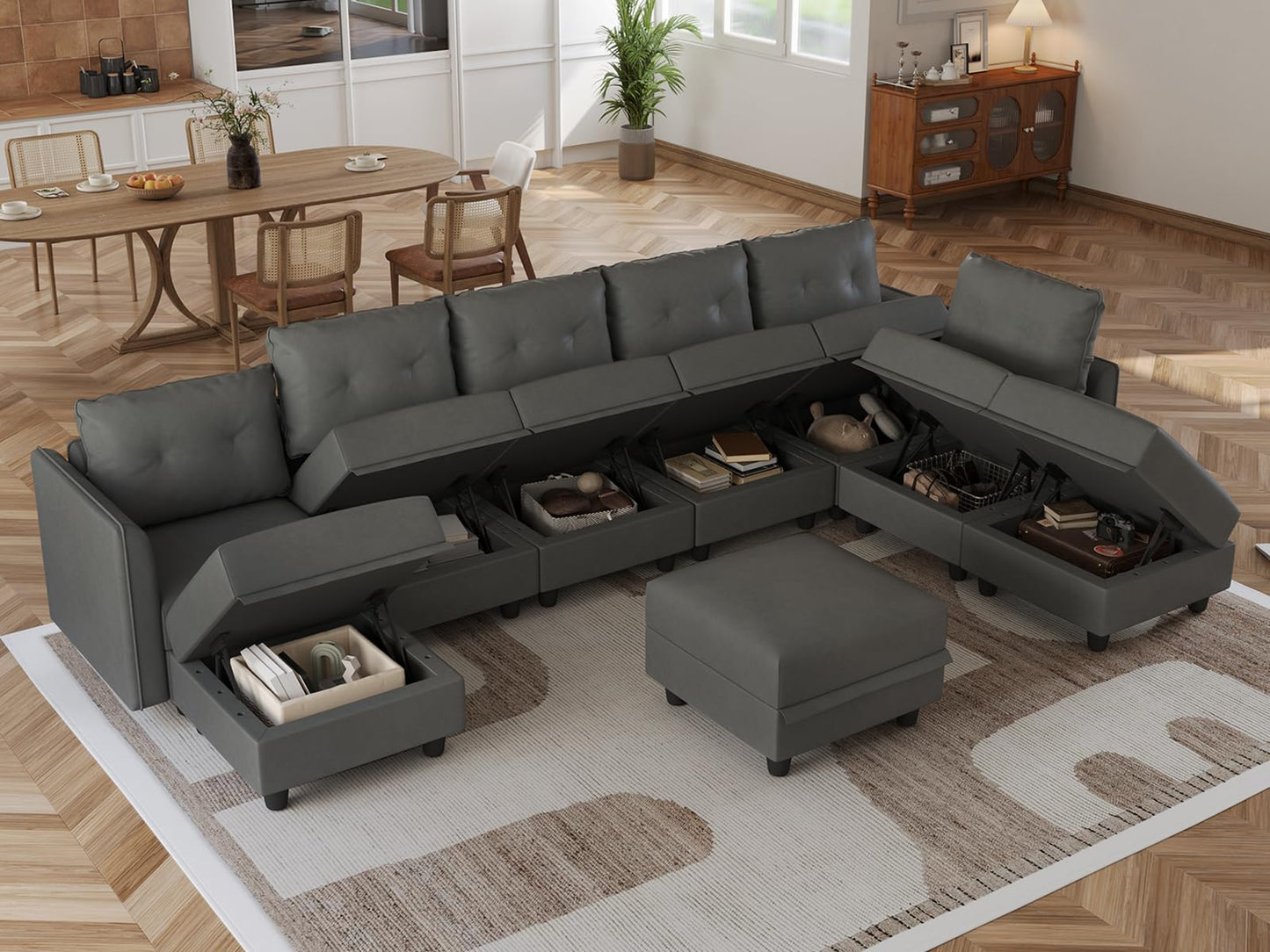 Oversized Modular Sofa Sectional Couch with Storage, Large 14 Seater U Shaped Sofa with Chaise EK HOME FURNITURE