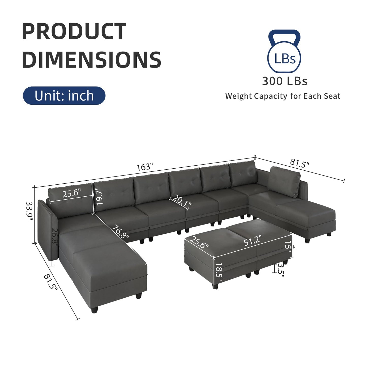 Oversized Modular Sofa Sectional Couch with Storage, Large 14 Seater U Shaped Sofa with Chaise EK HOME FURNITURE