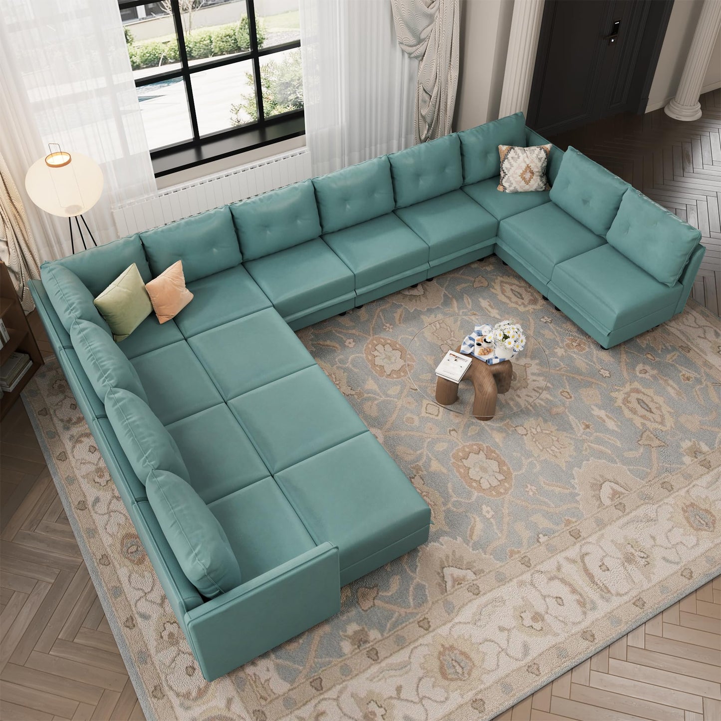 Oversized Modular Sofa Sectional Couch with Storage, Large 14 Seater U Shaped Sofa with Chaise EK HOME FURNITURE