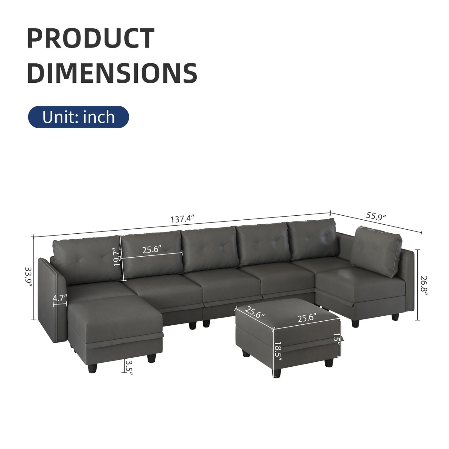 Oversized Modular Sofa Sectional Couch with Storage, Large 14 Seater U Shaped Sofa with Chaise EK HOME FURNITURE