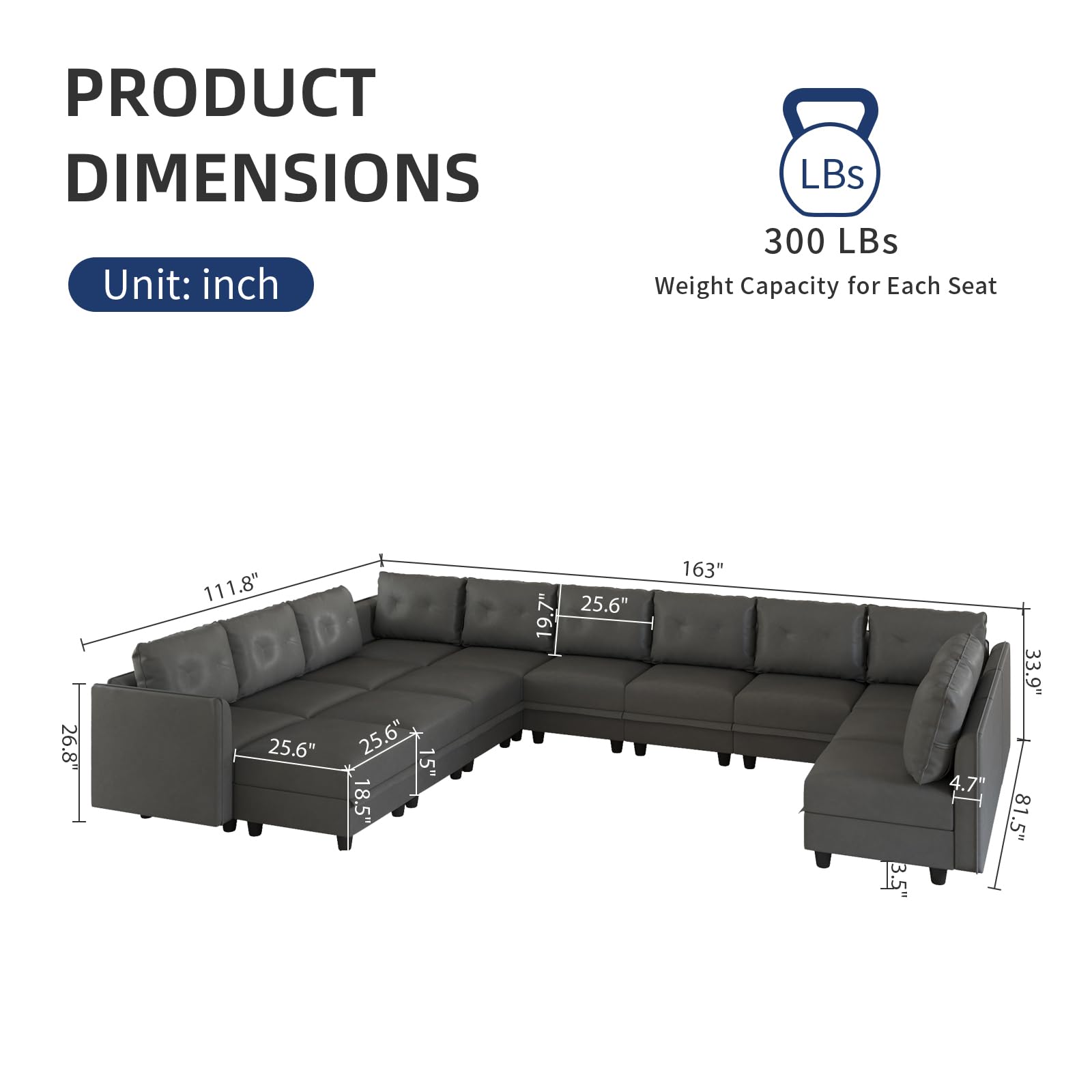 Oversized Modular Sofa Sectional Couch with Storage, Large 14 Seater U Shaped Sofa with Chaise EK HOME FURNITURE