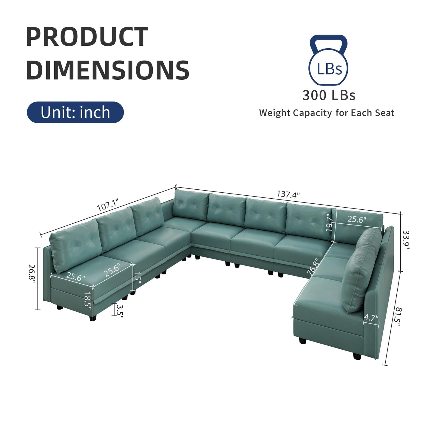 Oversized Modular Sofa Sectional Couch with Storage, Large 14 Seater U Shaped Sofa with Chaise EK HOME FURNITURE