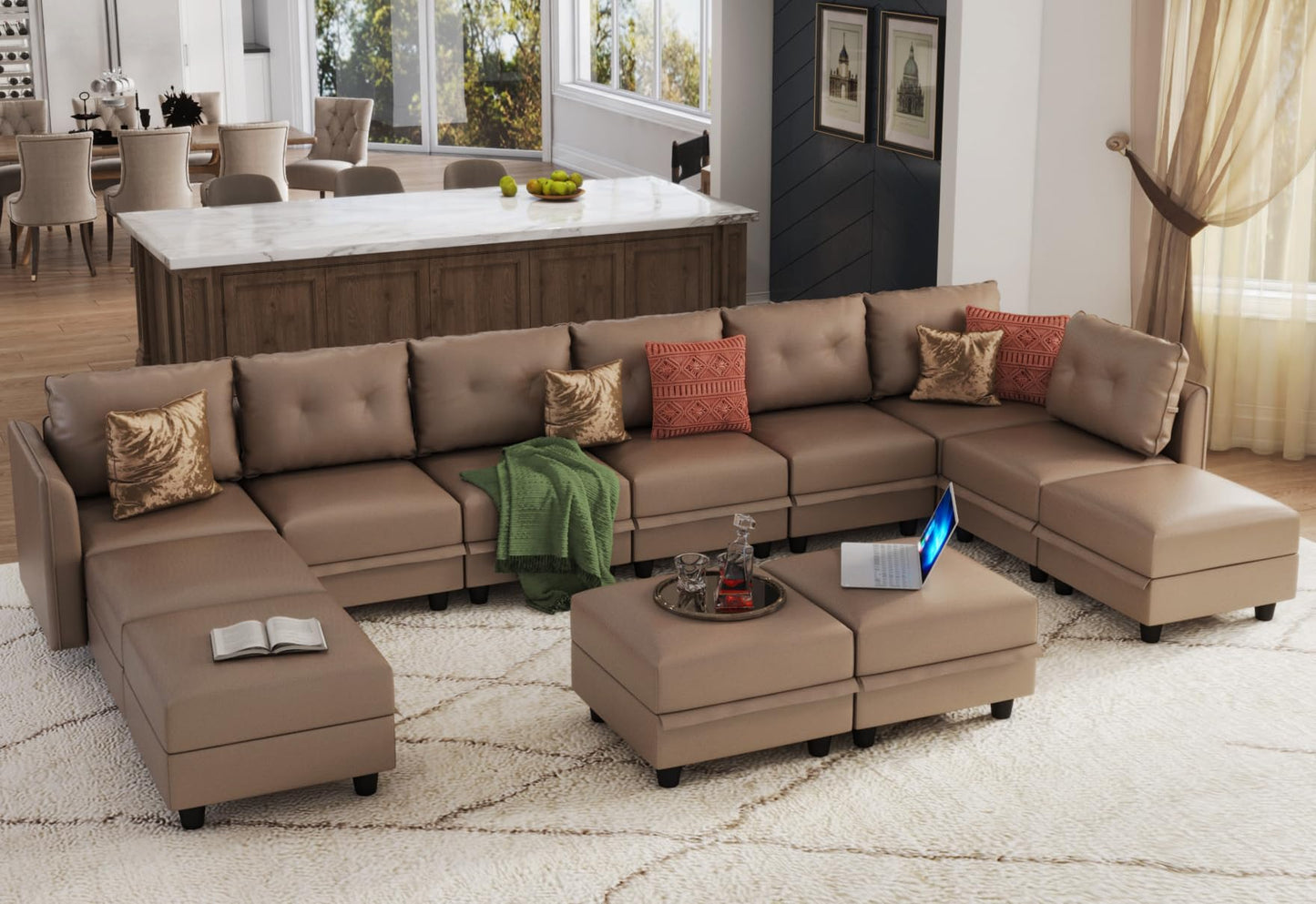 Oversized Modular Sofa Sectional Couch with Storage, Large 14 Seater U Shaped Sofa with Chaise EK HOME FURNITURE