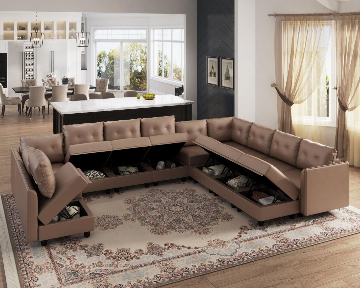 Oversized Modular Sofa Sectional Couch with Storage, Large 14 Seater U Shaped Sofa with Chaise EK HOME FURNITURE