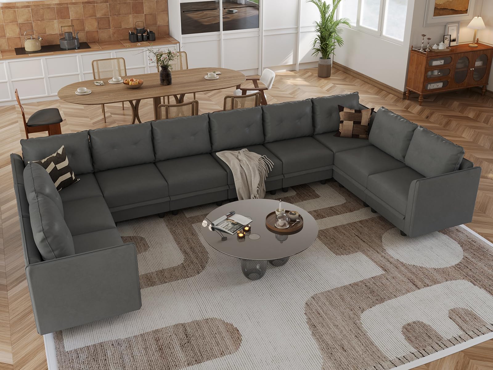 Oversized Modular Sofa Sectional Couch with Storage, Large 14 Seater U Shaped Sofa with Chaise EK HOME FURNITURE