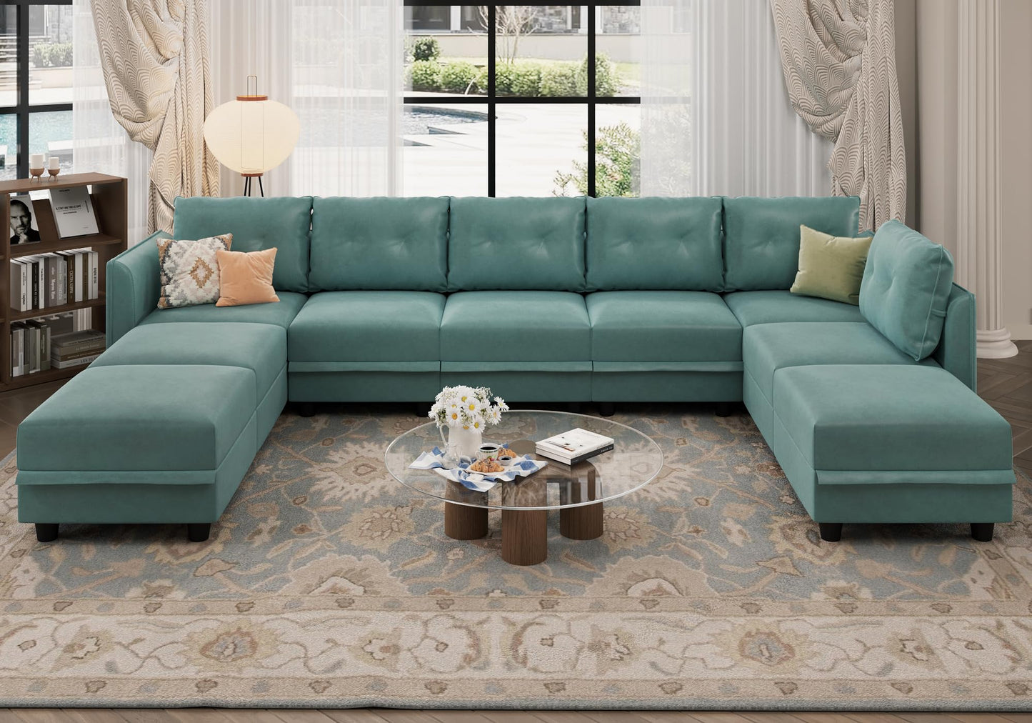 Oversized Modular Sofa Sectional Couch with Storage, Large 14 Seater U Shaped Sofa with Chaise EK HOME FURNITURE