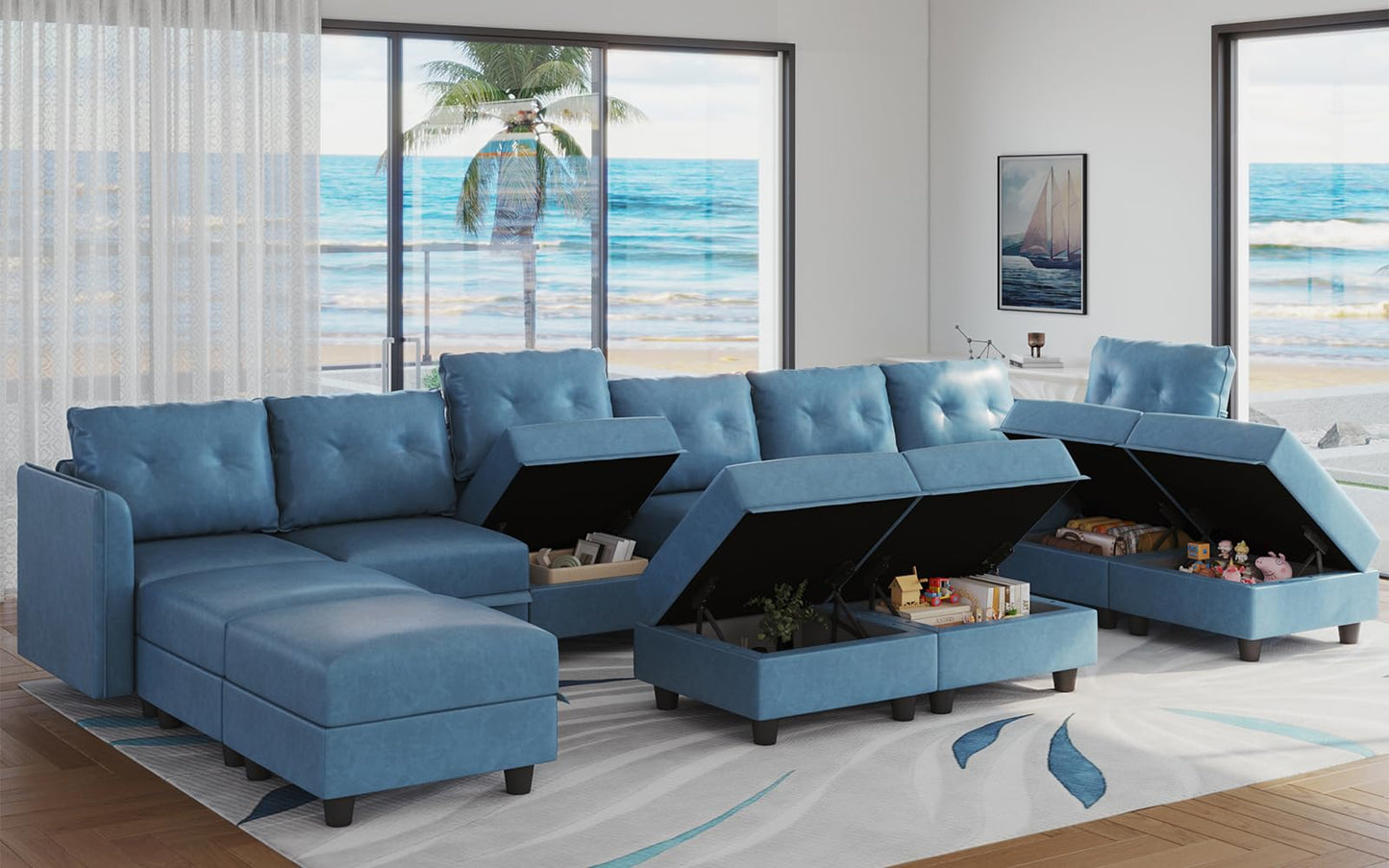 Oversized Modular Sofa Sectional Couch with Storage, Large 14 Seater U Shaped Sofa with Chaise EK HOME FURNITURE