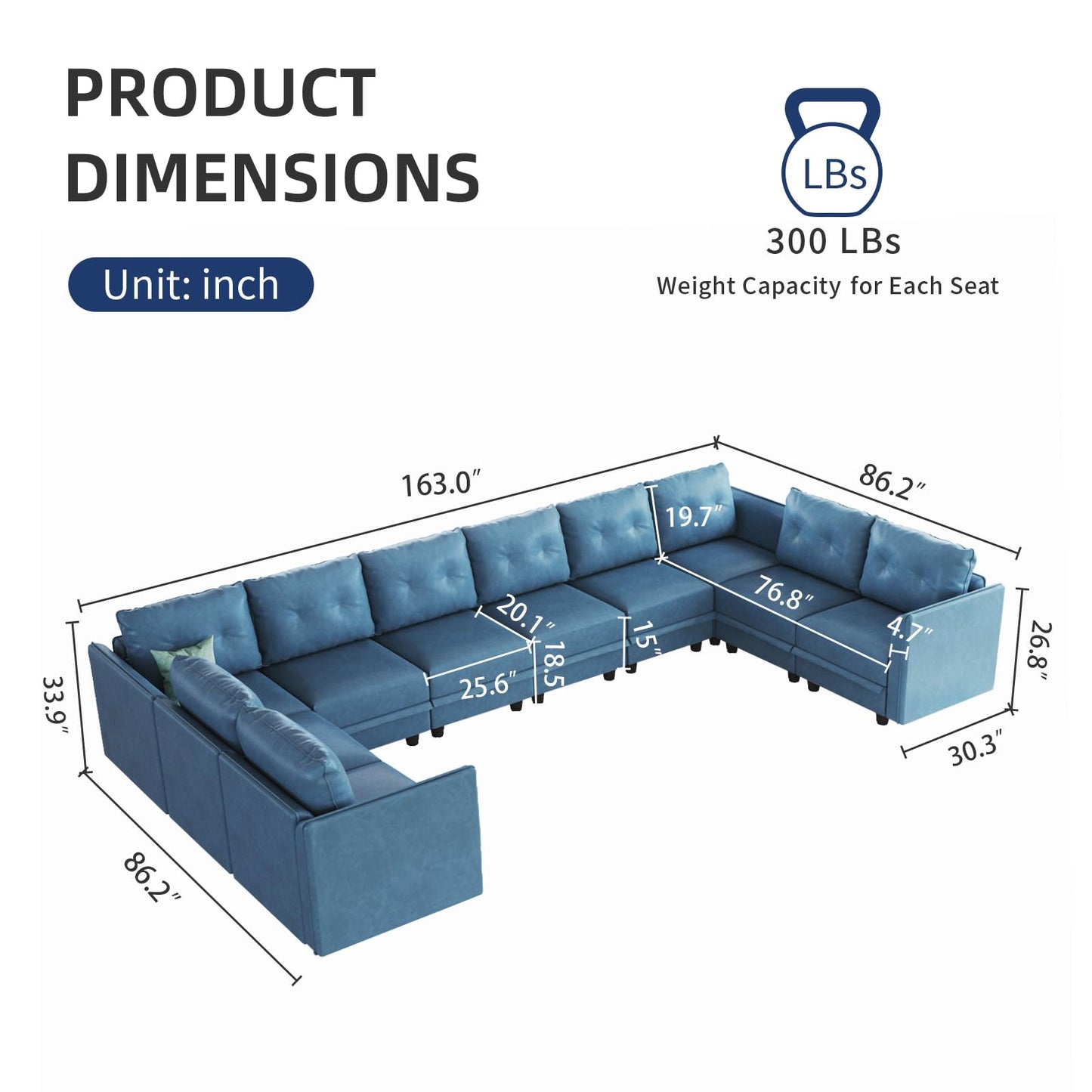 Oversized Modular Sofa Sectional Couch with Storage, Large 14 Seater U Shaped Sofa with Chaise EK HOME FURNITURE