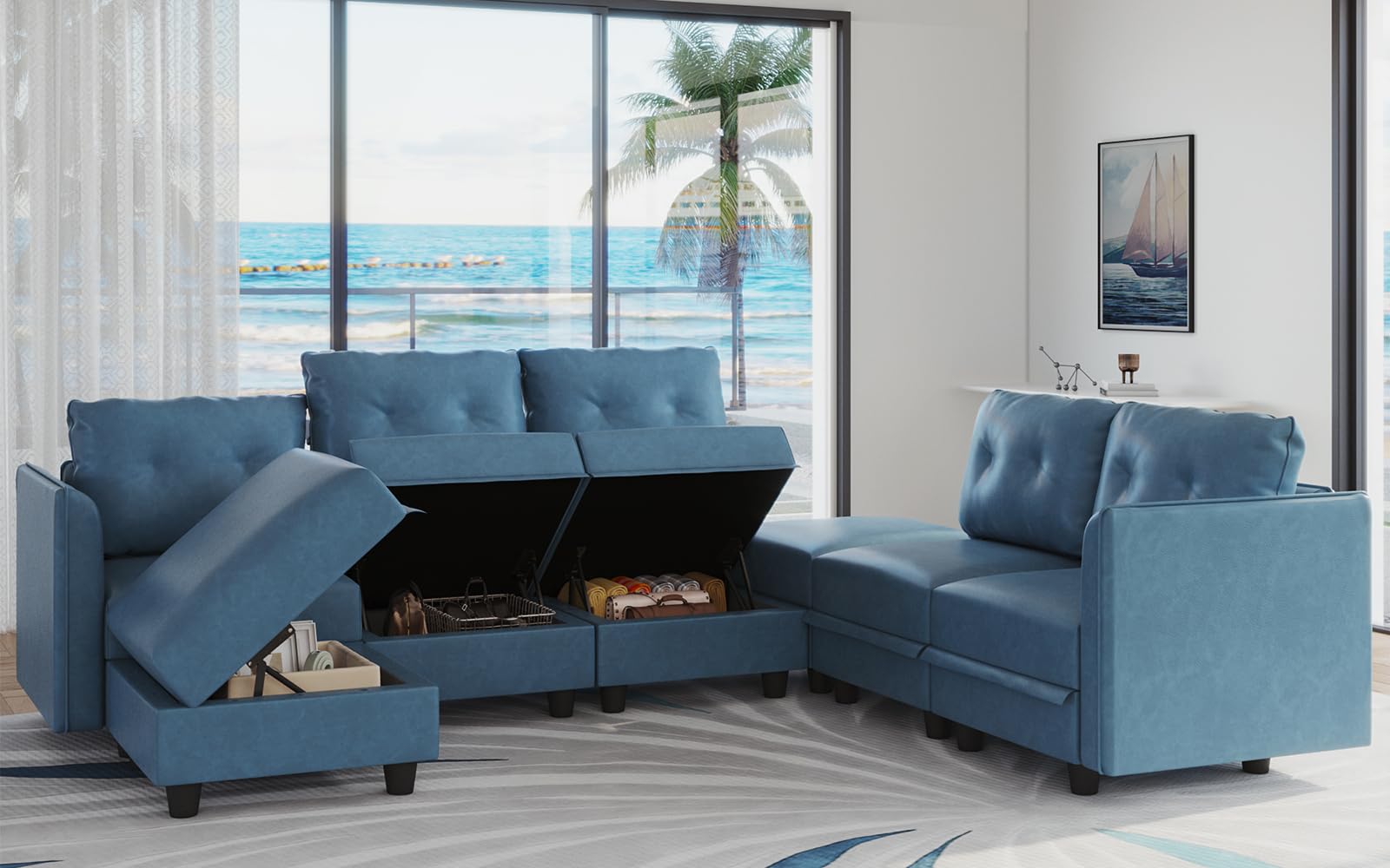 Oversized Modular Sofa Sectional Couch with Storage, Large 14 Seater U Shaped Sofa with Chaise EK HOME FURNITURE