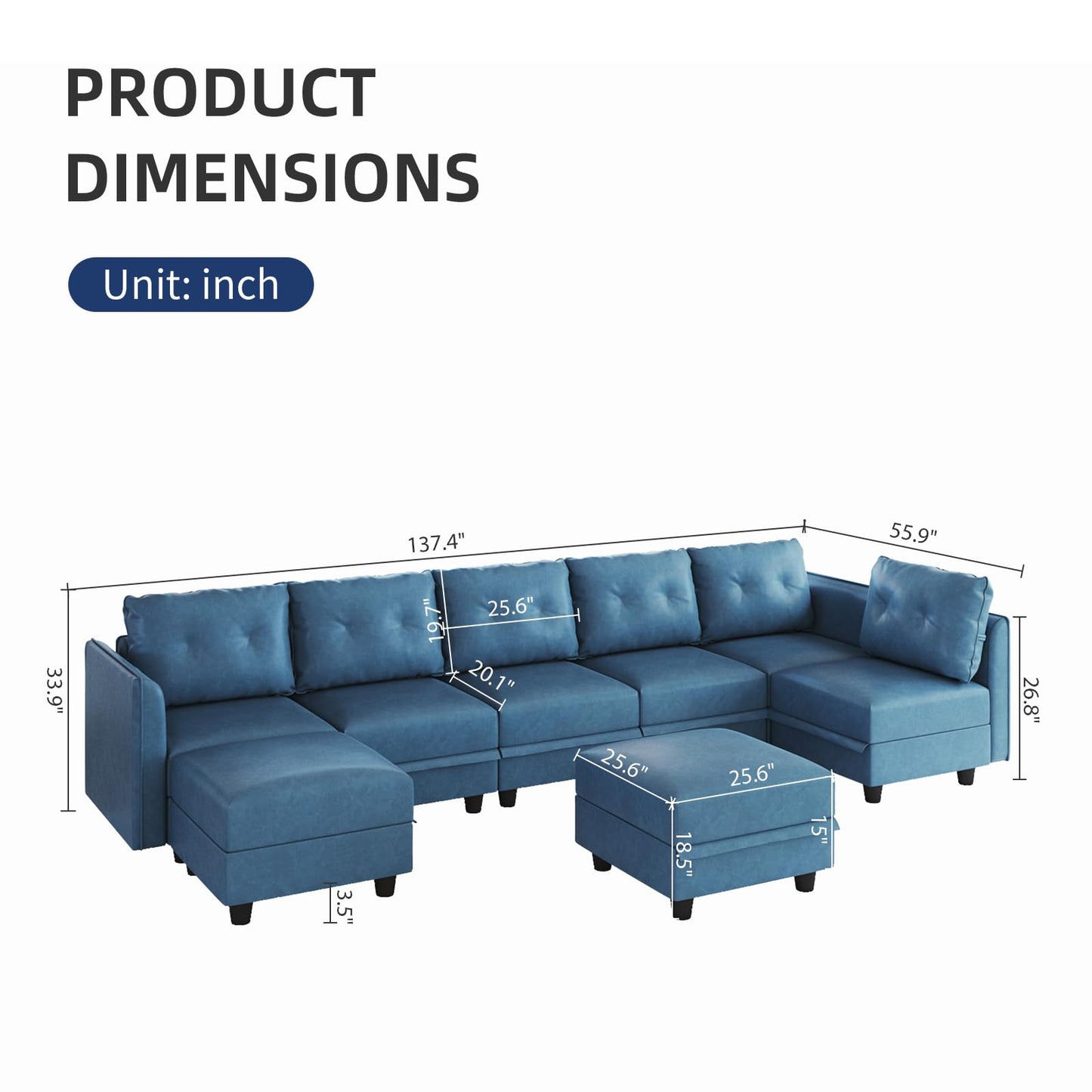 Oversized Modular Sofa Sectional Couch with Storage, Large 14 Seater U Shaped Sofa with Chaise EK HOME FURNITURE