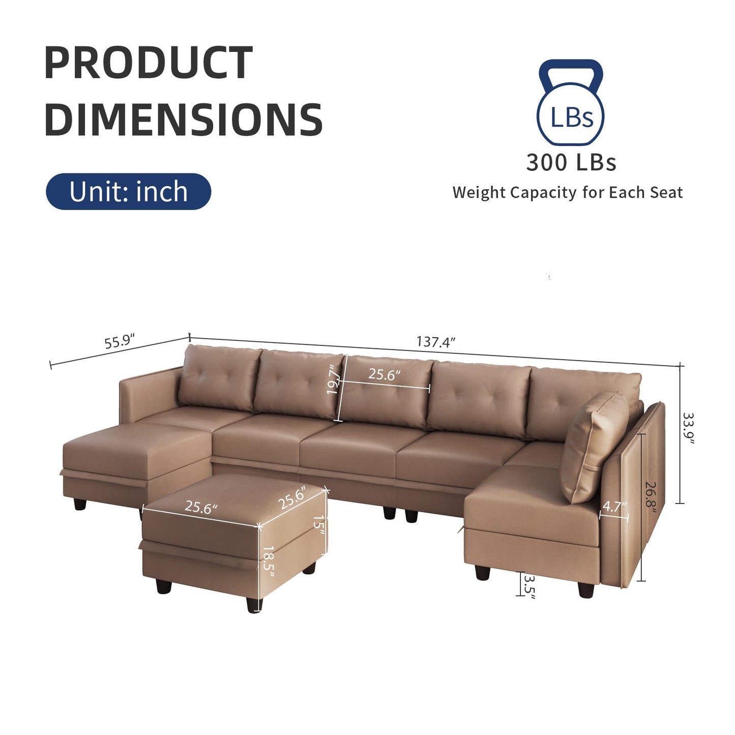 Oversized Modular Sofa Sectional Couch with Storage, Large 14 Seater U Shaped Sofa with Chaise EK HOME FURNITURE