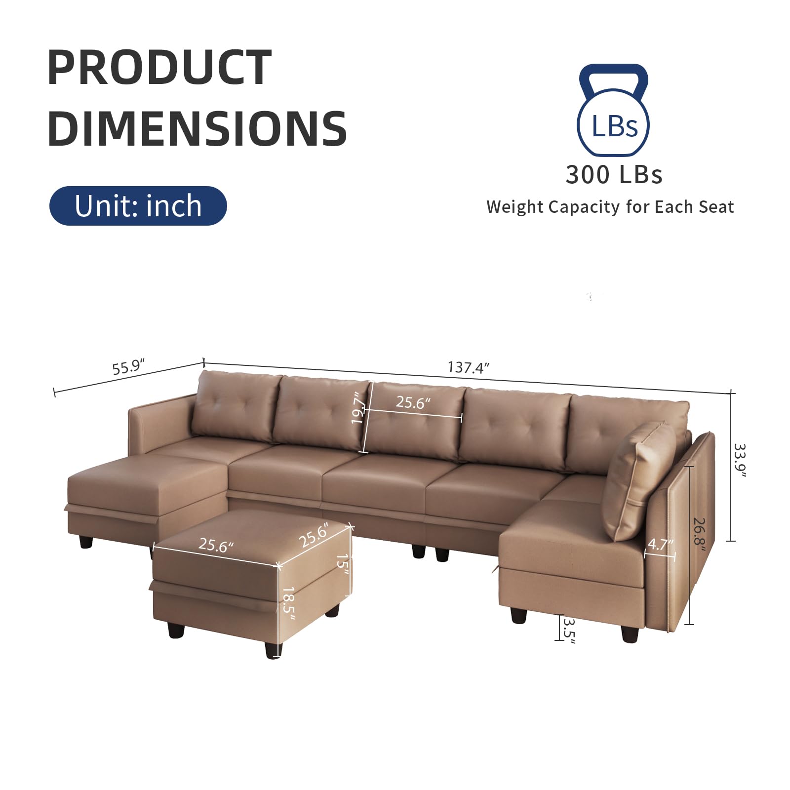 Oversized Modular Sofa Sectional Couch with Storage, Large 14 Seater U Shaped Sofa with Chaise EK HOME FURNITURE