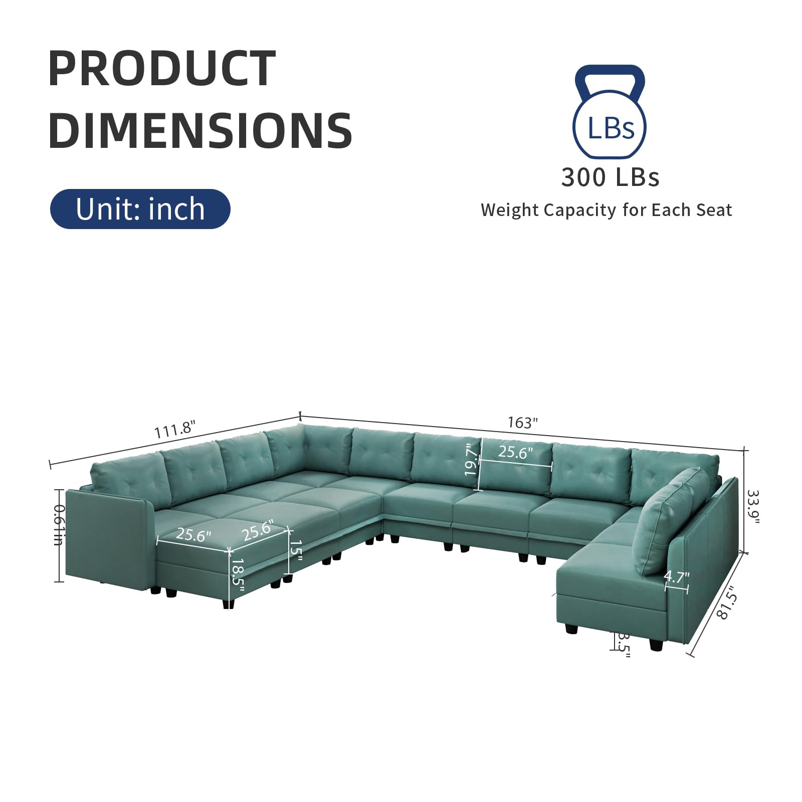 Oversized Modular Sofa Sectional Couch with Storage, Large 14 Seater U Shaped Sofa with Chaise EK HOME FURNITURE