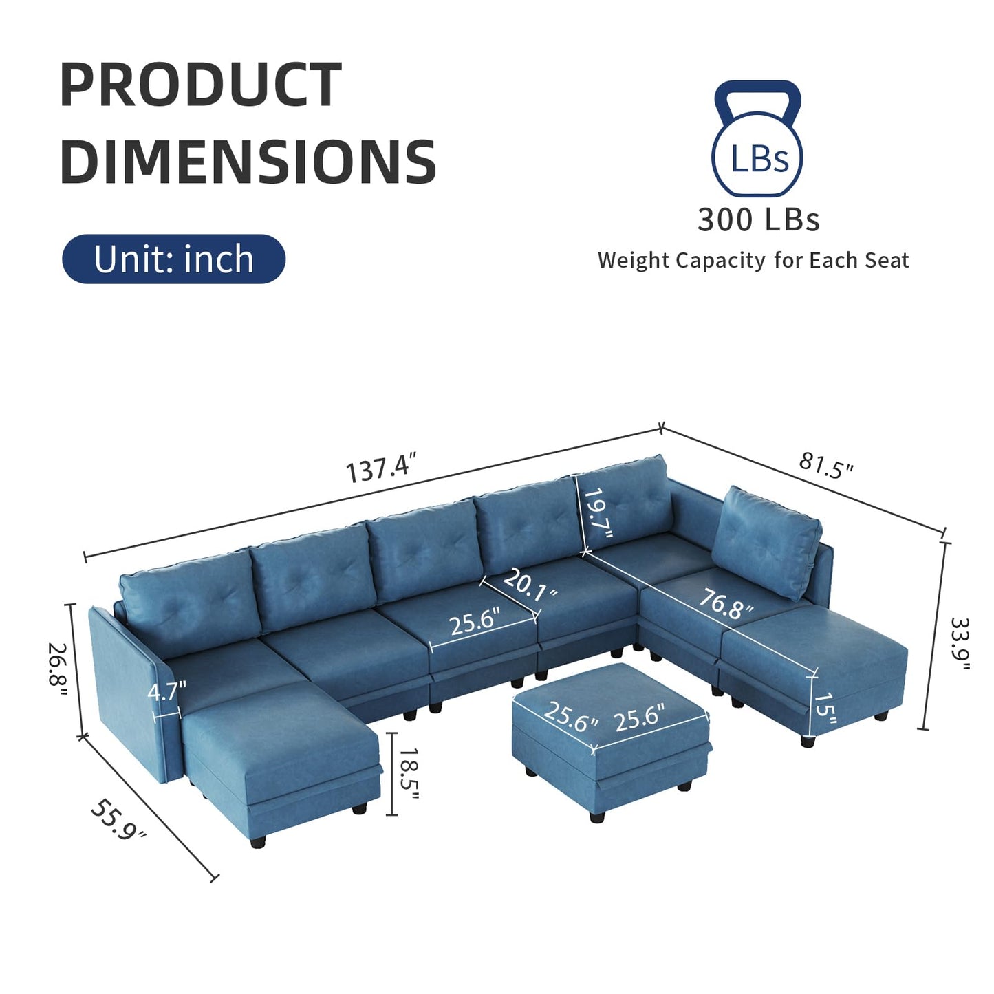 Oversized Modular Sofa Sectional Couch with Storage, Large 14 Seater U Shaped Sofa with Chaise EK HOME FURNITURE