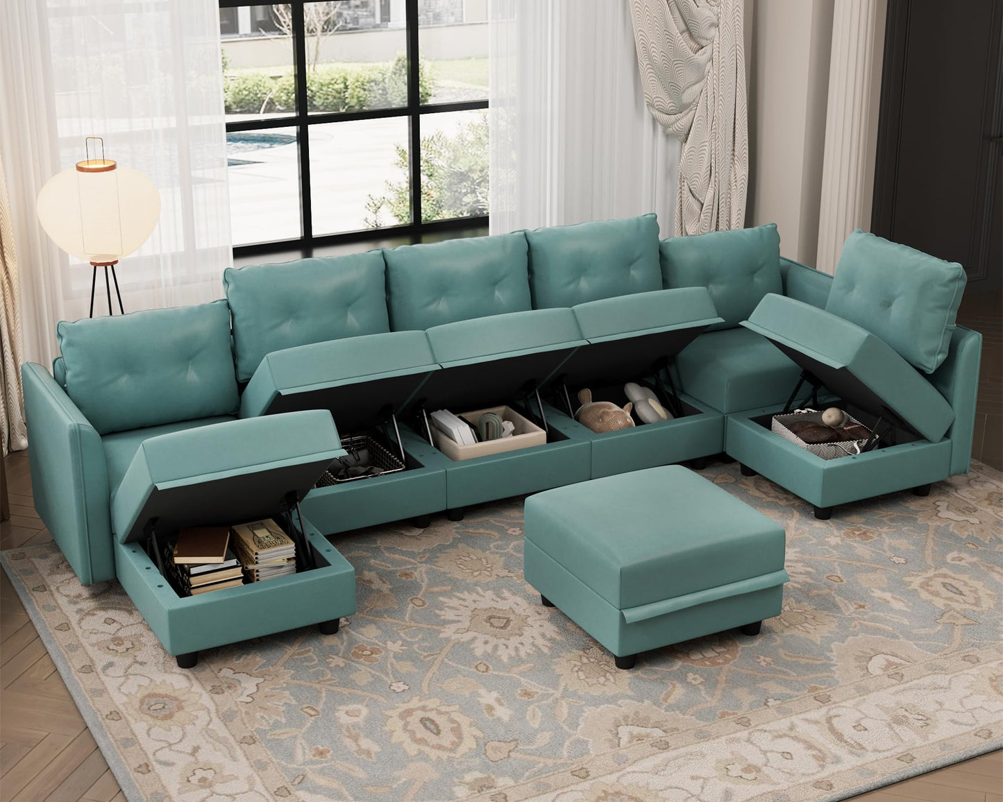 Oversized Modular Sofa Sectional Couch with Storage, Large 14 Seater U Shaped Sofa with Chaise EK HOME FURNITURE