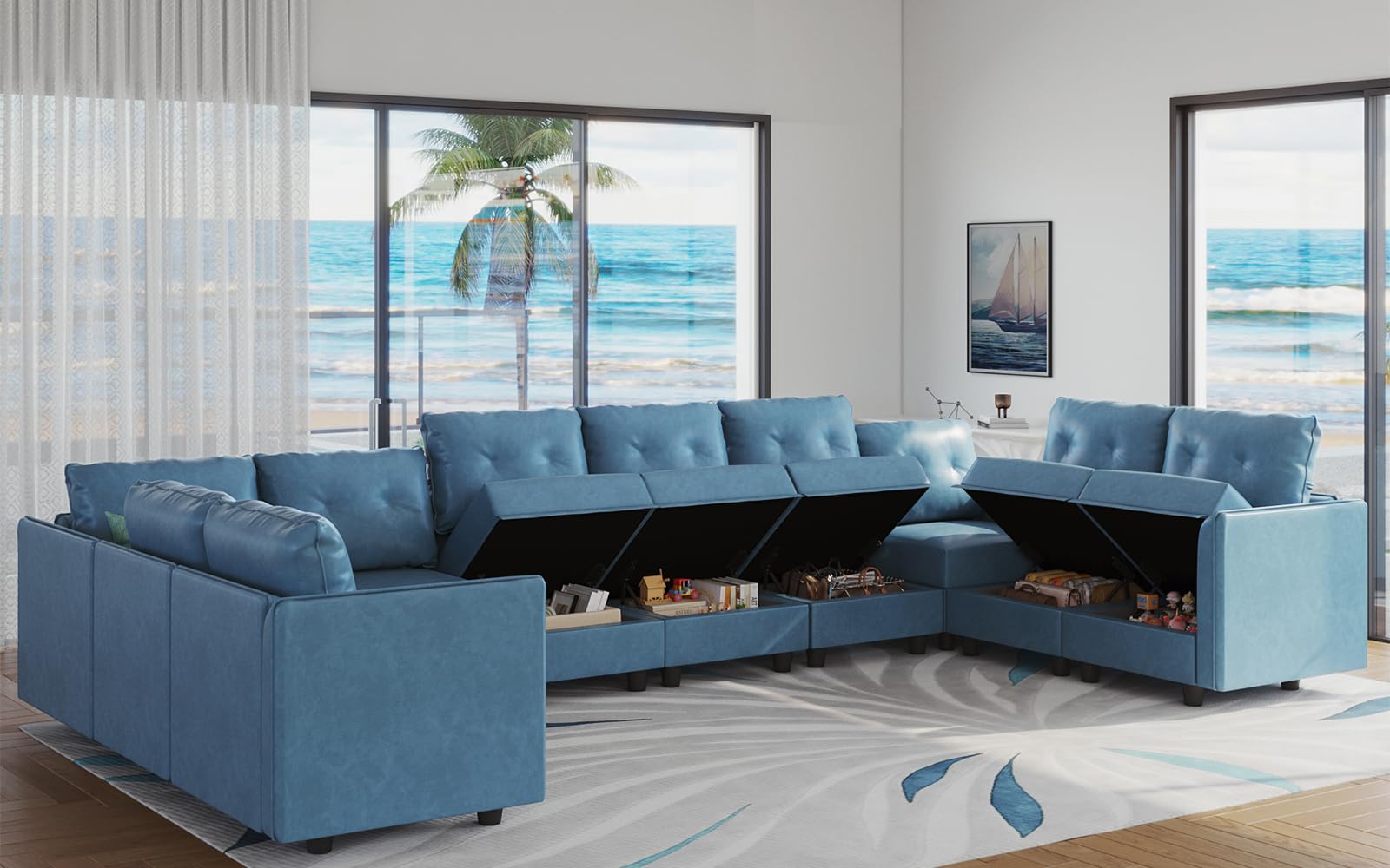 Oversized Modular Sofa Sectional Couch with Storage, Large 14 Seater U Shaped Sofa with Chaise EK HOME FURNITURE