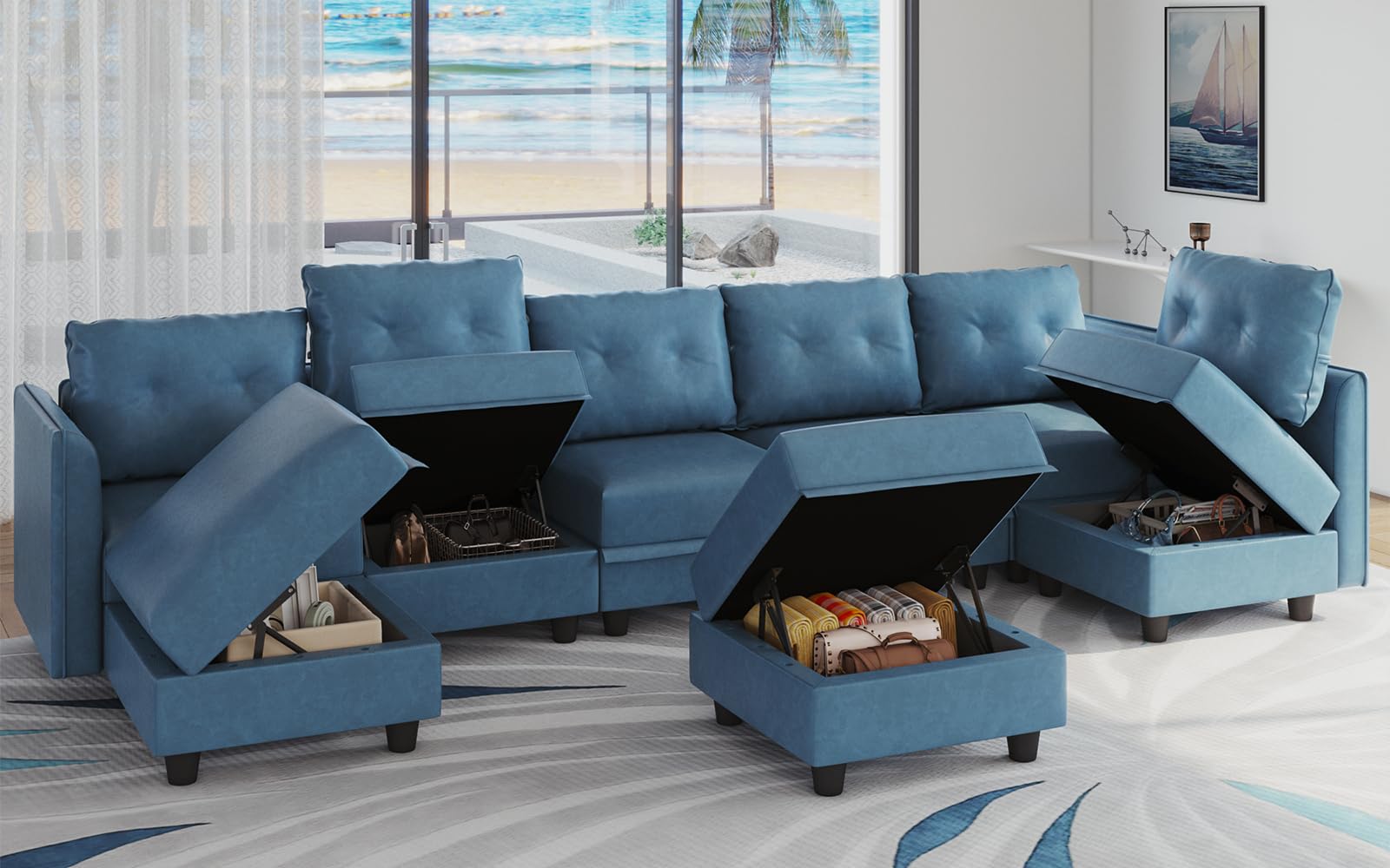 Oversized Modular Sofa Sectional Couch with Storage, Large 14 Seater U Shaped Sofa with Chaise EK HOME FURNITURE