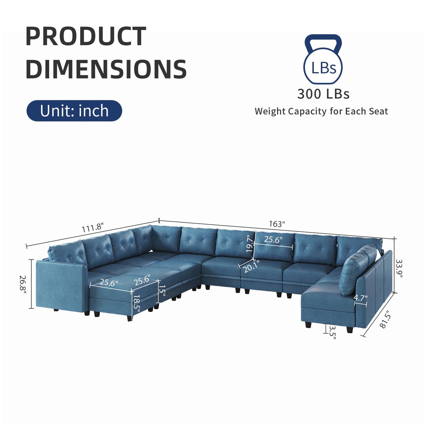 Oversized Modular Sofa Sectional Couch with Storage, Large 14 Seater U Shaped Sofa with Chaise EK HOME FURNITURE