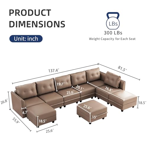 Oversized Modular Sofa Sectional Couch with Storage, Large 14 Seater U Shaped Sofa with Chaise EK HOME FURNITURE