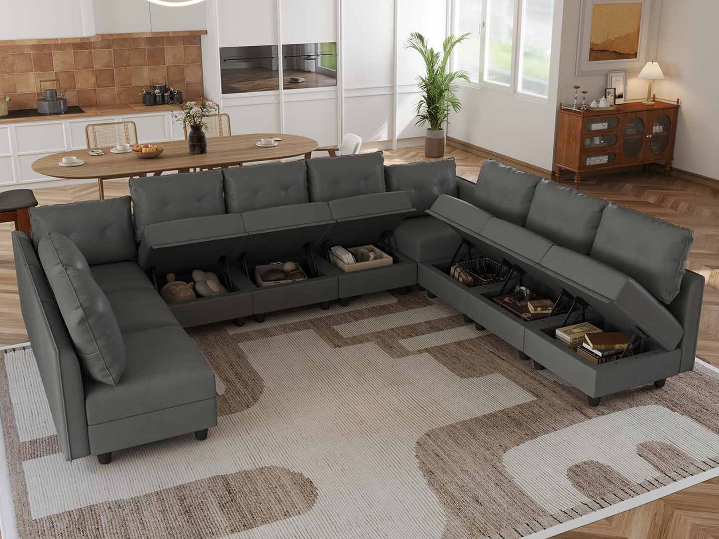 Oversized Modular Sofa Sectional Couch with Storage, Large 14 Seater U Shaped Sofa with Chaise EK HOME FURNITURE